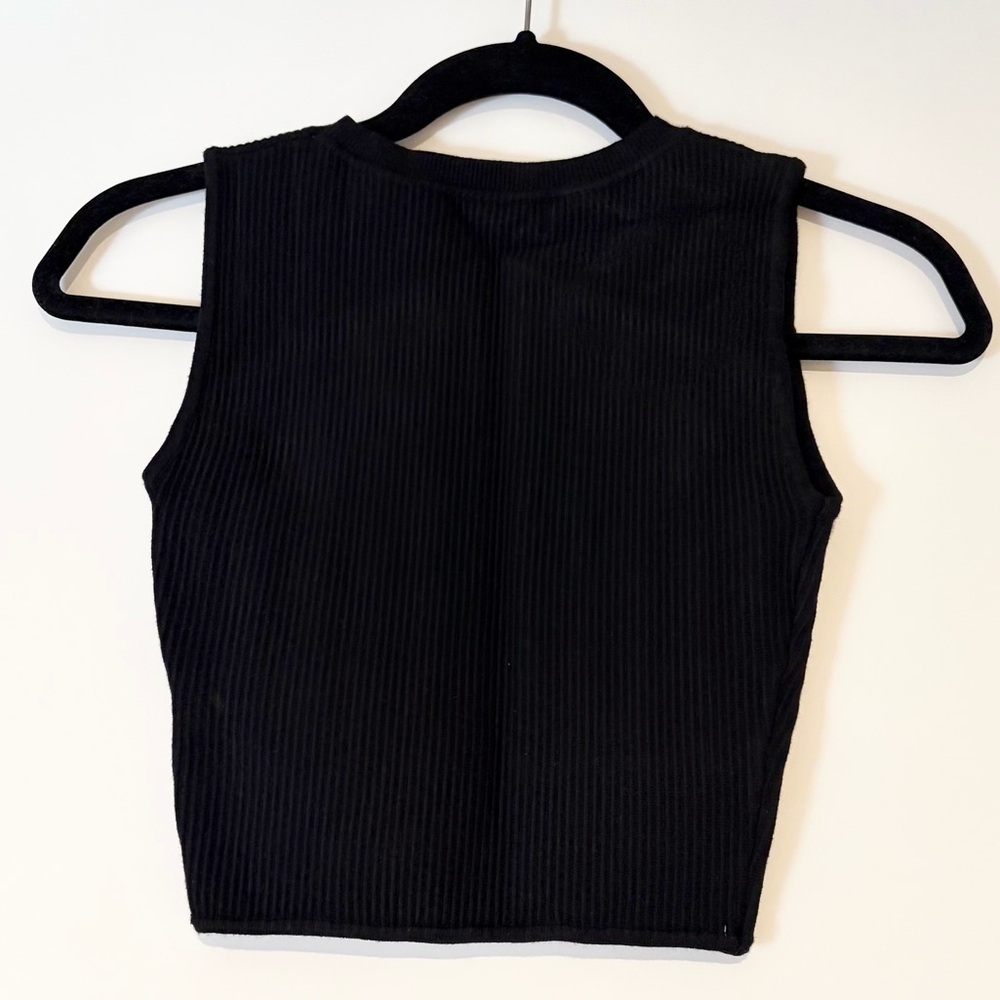 House of Harlow 1960 Ribbed Knit Crop Tank Top Black, Size Small - Picture 2 of 2